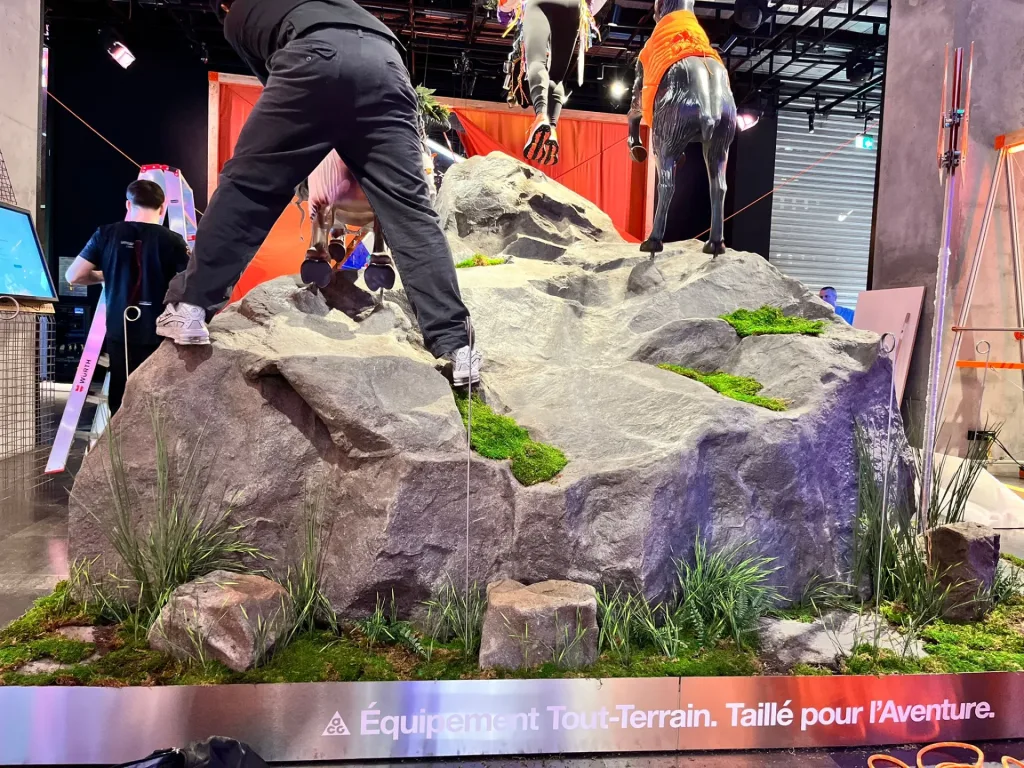 Rock steps and greenery in a large clothing display